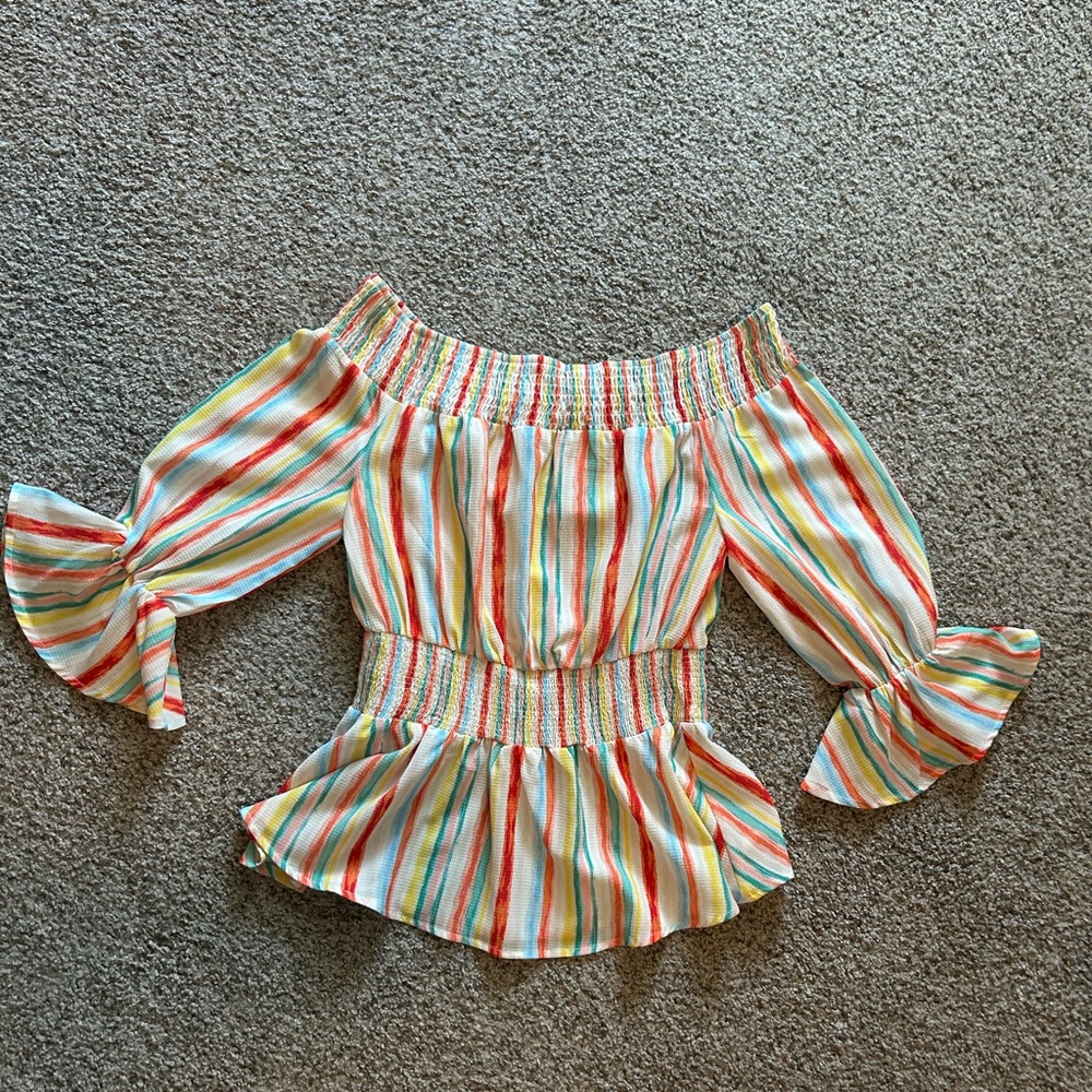 Flying Tomato Pastel Striped Smocked Top